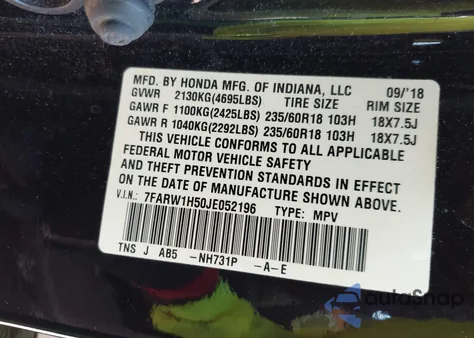 2018 Honda Cr-V Ex from USA, damaged, VIN 7FARW1H50JE052196